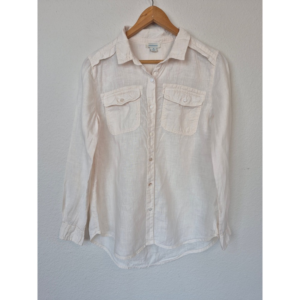 Sundance 100% Linen Button Down Utility Shirt Size Medium Pocket